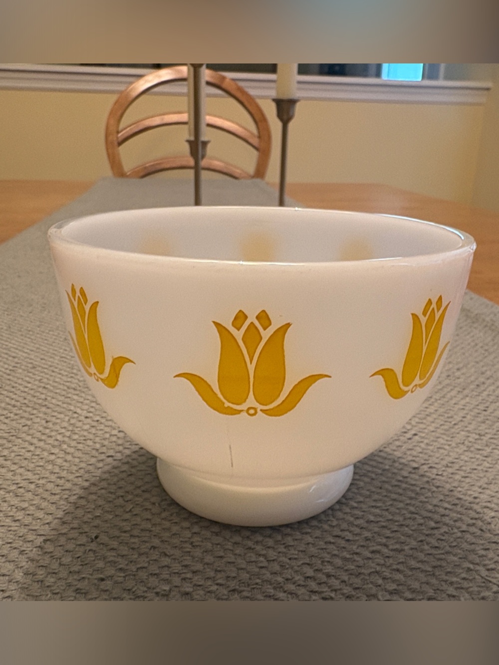 Vintage Fire King Yellow Tulip Milk Glass Cottage Cheese Bowl
